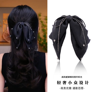 巴黎王妃幽情蝴蝶结飘带马尾夹发量少半扎发卡赫本风小号鲨鱼夹子