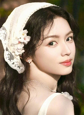 别对我动心周也同款白色蕾丝三角头巾女田园风包头巾发箍方巾头饰