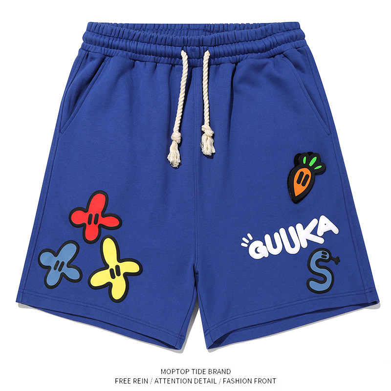 WH先生蓝色重磅短裤男夏季新款潮 多巴胺沙滩五分裤宽松