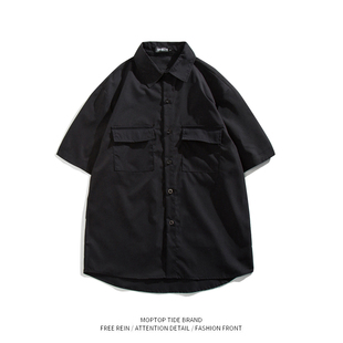 日系男士短袖衬衫潮流帅气休闲工装衬衣韩版宽松百搭半袖薄款外套