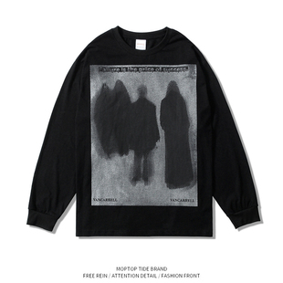 WH先生欧美嘻哈印花长袖 卫衣 T恤男潮牌街头宽松情侣休闲打底衫