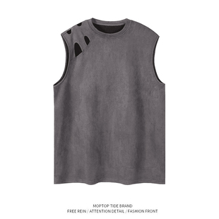 WHXS运动背心男士夏季ins潮牌白色宽松无袖坎肩健身短袖t恤男