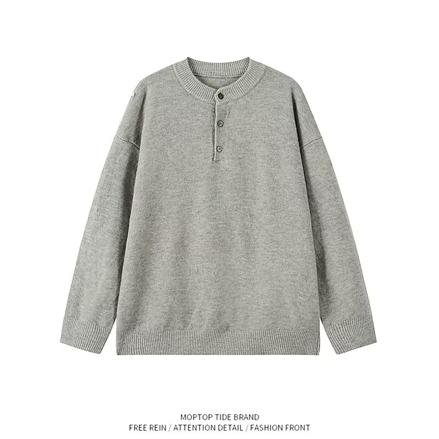 WHXS复古纯色亨利领毛衣秋季潮牌高级感休闲百搭套头针织上衣