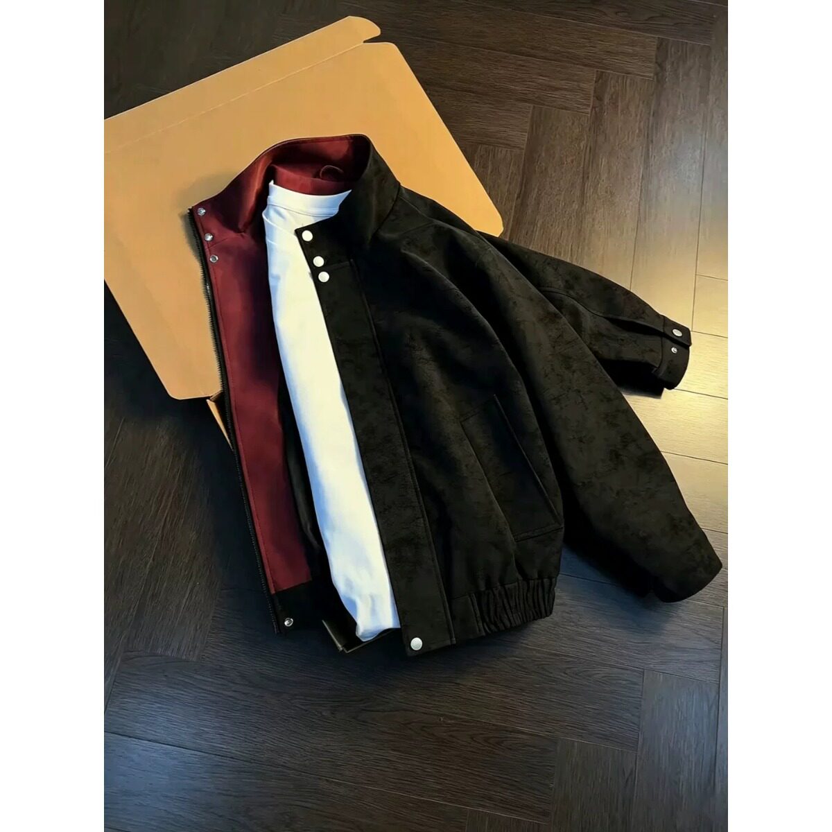 WH先生美式复古pu皮衣男款秋季设计感撞色短款棒球服cleanfit立领