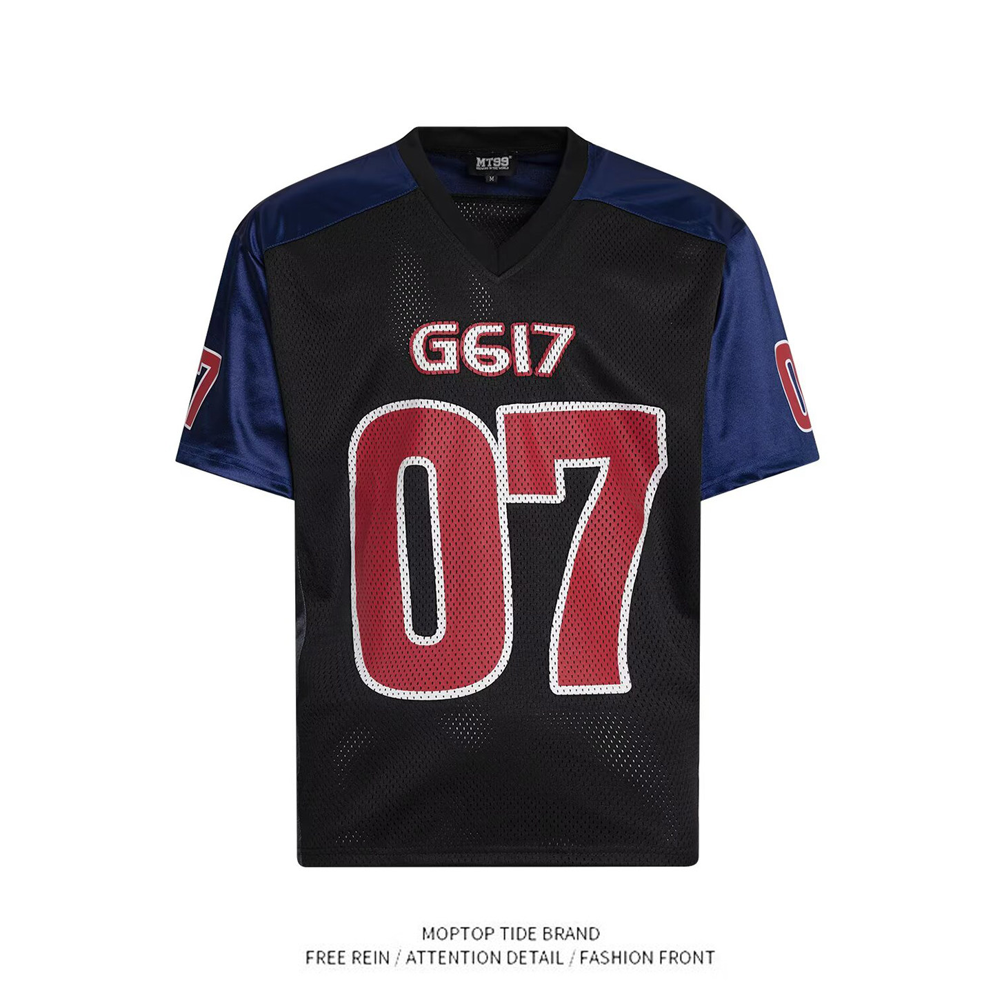 美式街头07号数字V领球衣短袖T恤男宽松休闲运动半袖轻薄上衣