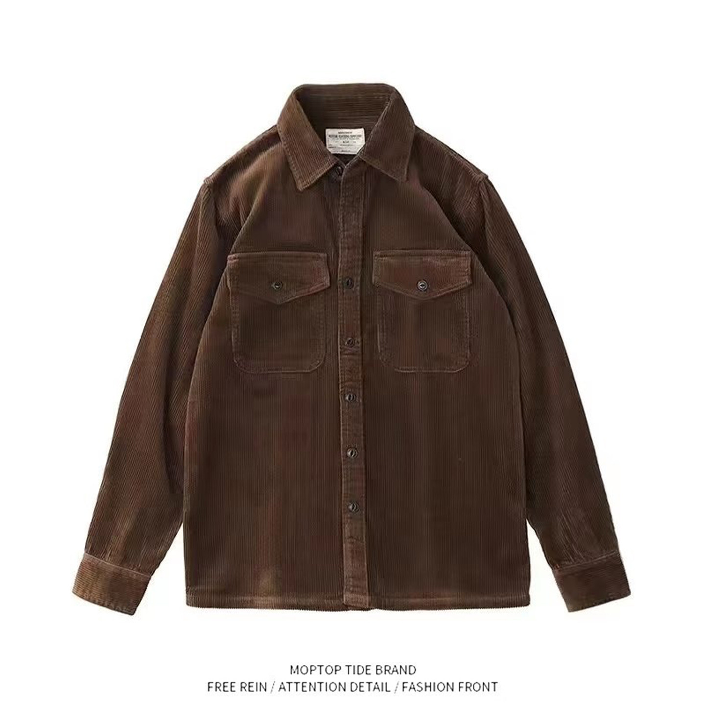 WH先生港式复古风灯芯绒衬衫男春秋宽松翻领双口袋夹克外套潮流