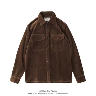 WH先生港式复古风灯芯绒衬衫男春秋宽松翻领双口袋夹克外套潮流