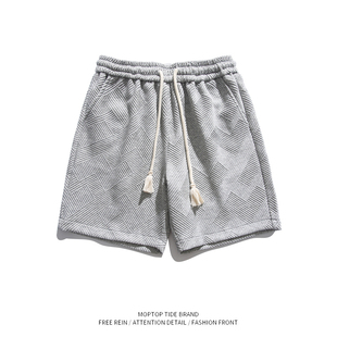 宽松百搭休闲短裤 WHXS日系纯色设计感抽绳运动五分裤 子男夏季