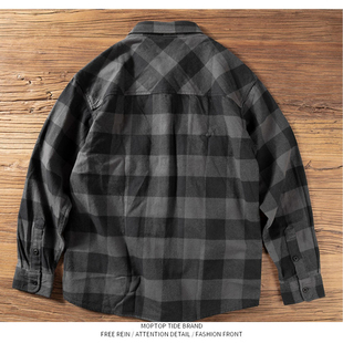 格子衬衫男长袖磨毛衬衣日系复古厚实春秋款合体微宽松外套男
