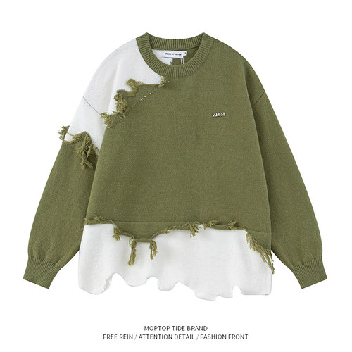 美式不规则磨破日系毛衣男女