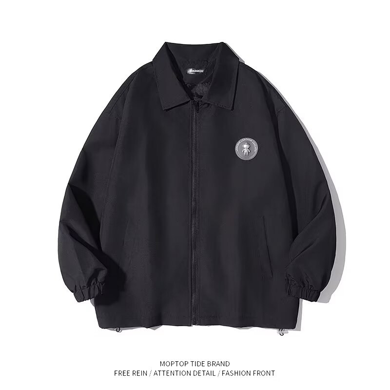 WH先生白色简约贴标工装外套男秋季薄款街头休闲情侣装夹克上衣