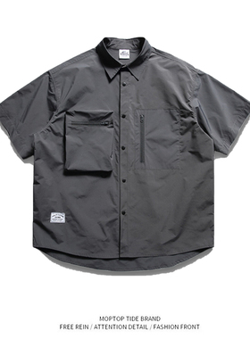 WH先生山系户外速干日系cityboy机能多口袋男宽松工装短袖衬衫