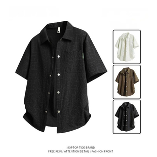 2025新款夏季潮流高街衬衫男款宽松大码薄款外套男简约短袖衬衣男