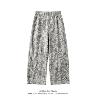 美式复古豹纹弯刀裤女早秋流行穿搭辣妹廓形宽松拖地超模牛仔裤子