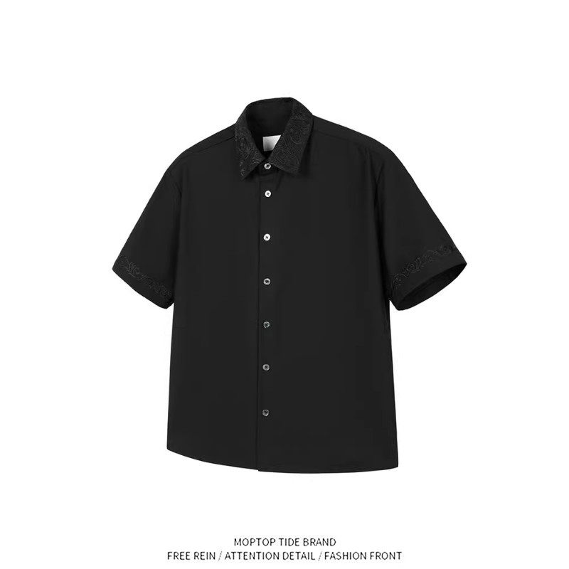 短袖黑色美式轻奢气质感衬衫男装年新款夏季高级感百搭衬衣潮