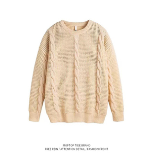 秋冬麻花圆领毛衣针织衫男潮牌慵懒风打底衫日系复古简约日单时尚