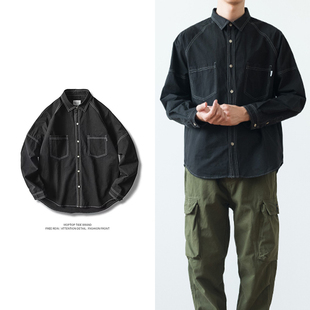 WH先生复古美式休闲工装衬衫男修身灯芯绒衬衣青年纹理感薄外套