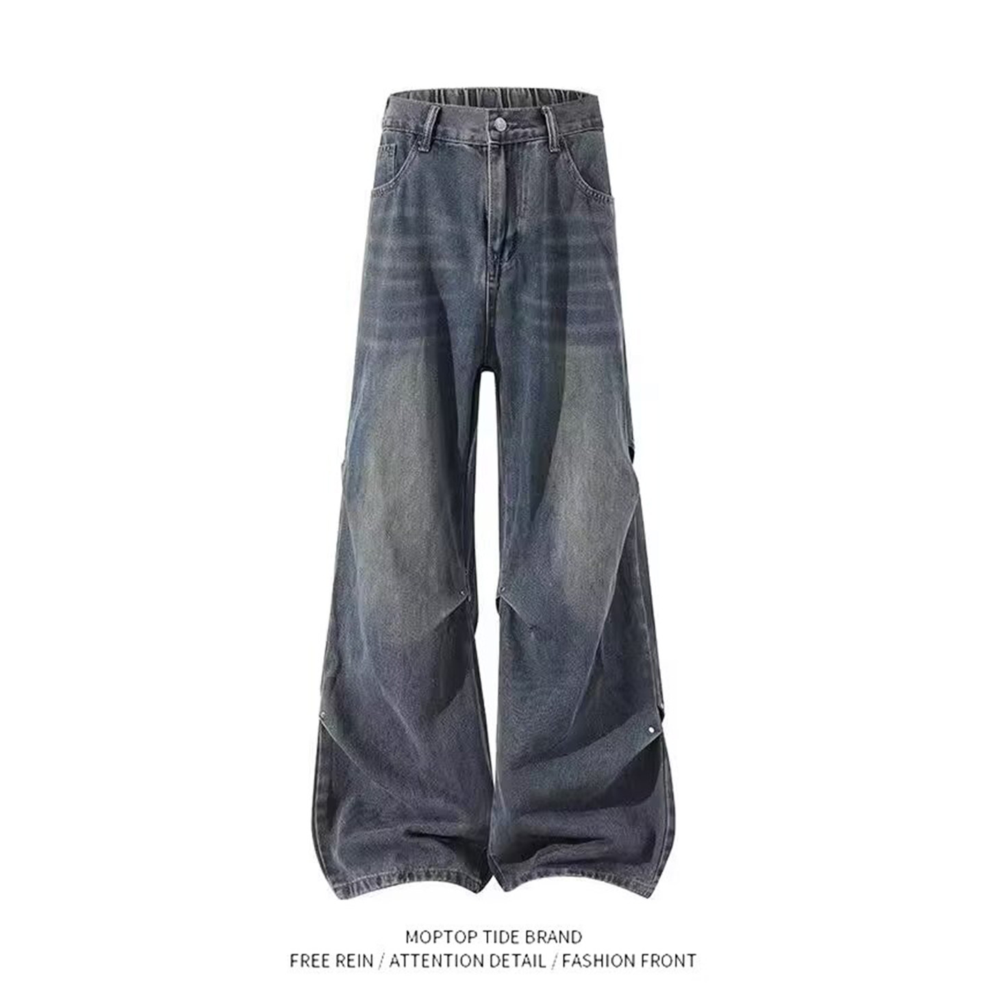 WHXS美式复古阔腿牛仔裤秋季秋冬2026高腰男垂感宽松慵懒风拖地裤