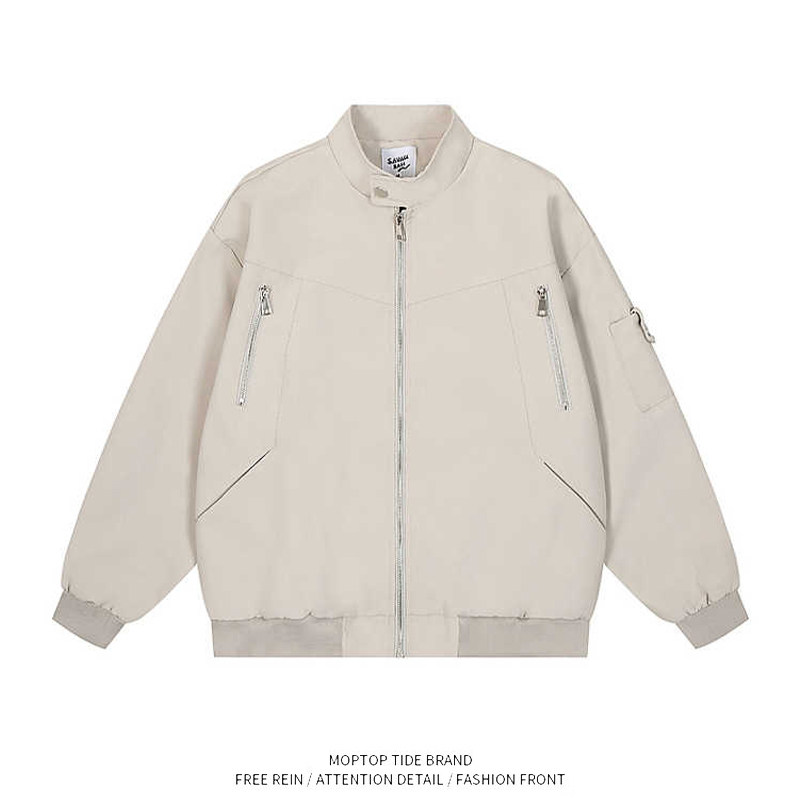 WH先生美式高街立领工装飞行员夹克男潮牌拉链设计感棒球服外套