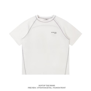 2025夏季新款美式复古撞色短袖T恤男款ins高街潮牌宽松半袖上衣