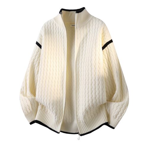 WH先生秋冬季立领拉链针织外套男士撞色拼接开衫宽松毛衣休闲夹