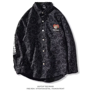 高级感痞帅潮牌男士牛仔外套春秋款宽松潮流美式复古提花工装夹克