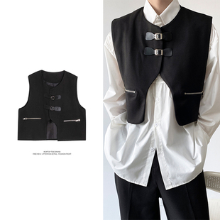 韩国ins马甲男款设计感小众叠穿金属皮扣坎肩高级感背心夏季