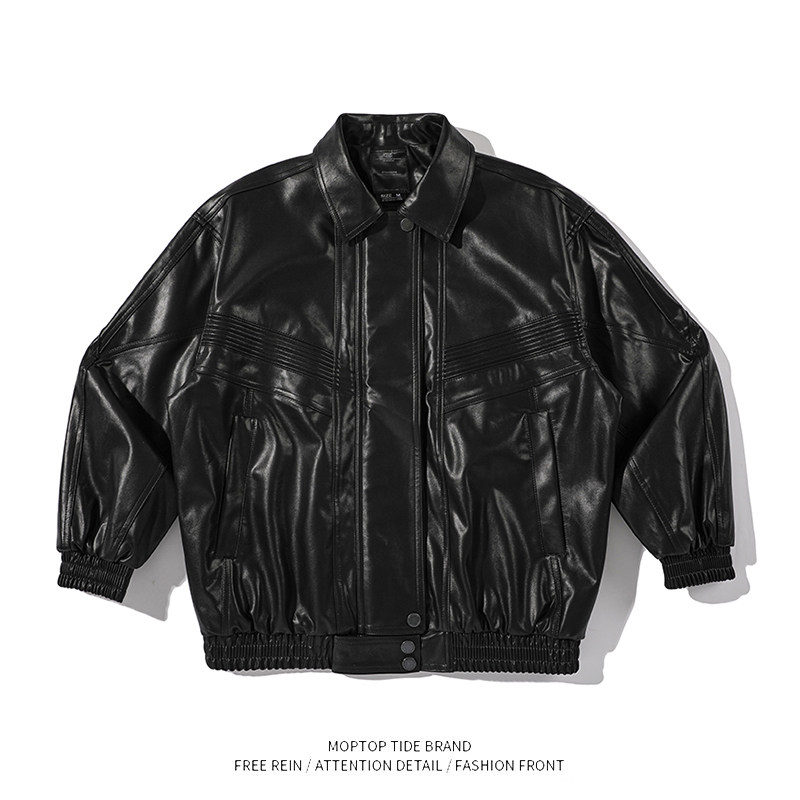 美式复古派克服男春秋皮衣宽松休闲痞帅机车皮衣夹克短款防风外套