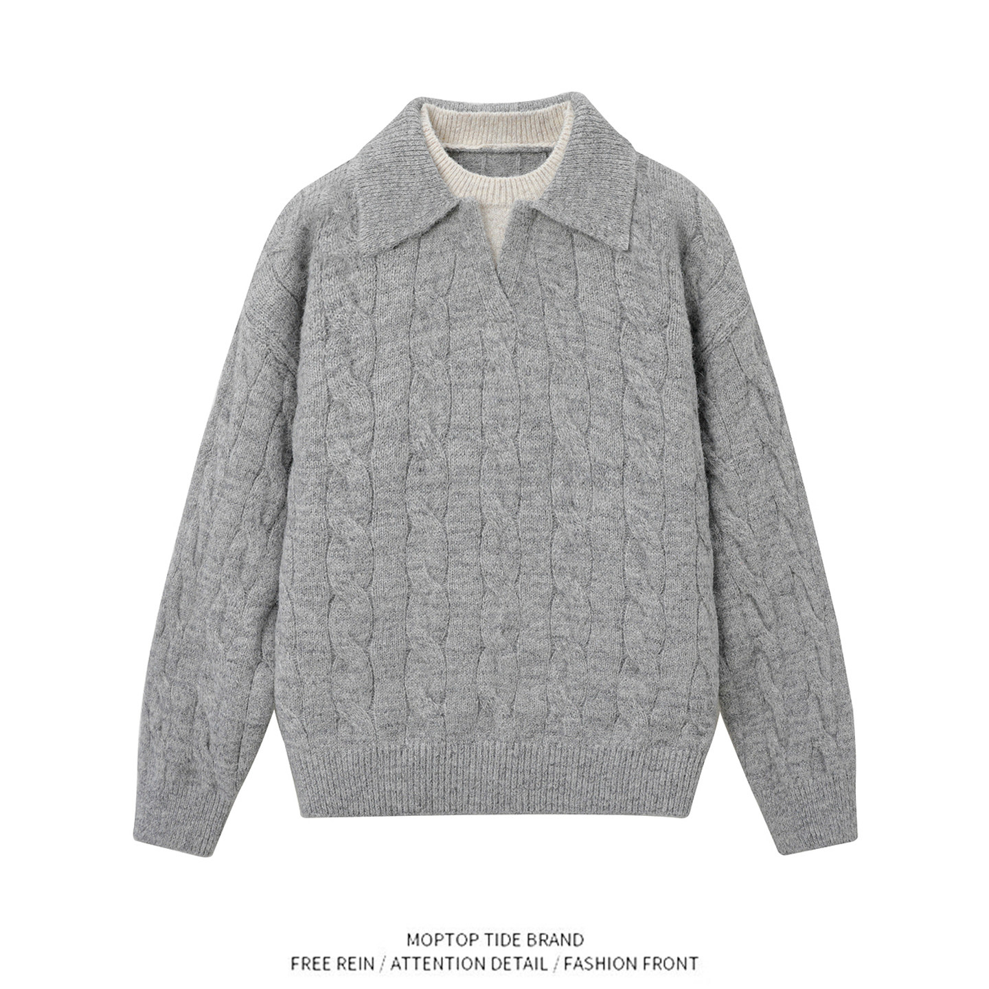 WHXS复古绞花假两件拼接POLO领毛衣男秋冬潮牌情侣休闲针织衫,男装,针织衫/毛衣,淘宝优惠券,粉丝福利购,淘宝优惠卷