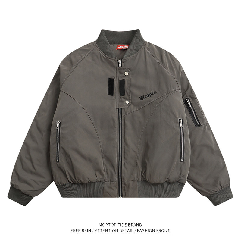 WH先生春秋秋美式重磅机能插肩飞行员夹克男女国潮高街棒球服外套