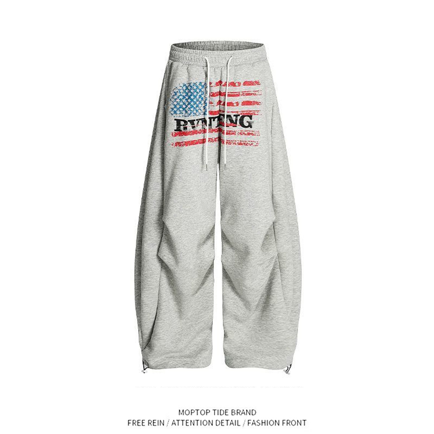 WH先生美式复古字母印花休闲男女抽绳宽松卫裤运动直筒长裤