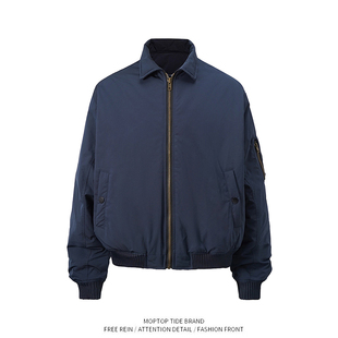 藏蓝色飞行员夹克外套男女春秋季美式复古街头vintage短款棒球服