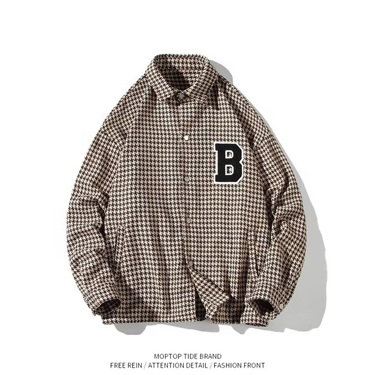 千鸟格衬衫式外套男秋季设计感小众高级感夹克ins潮牌痞帅气衣服