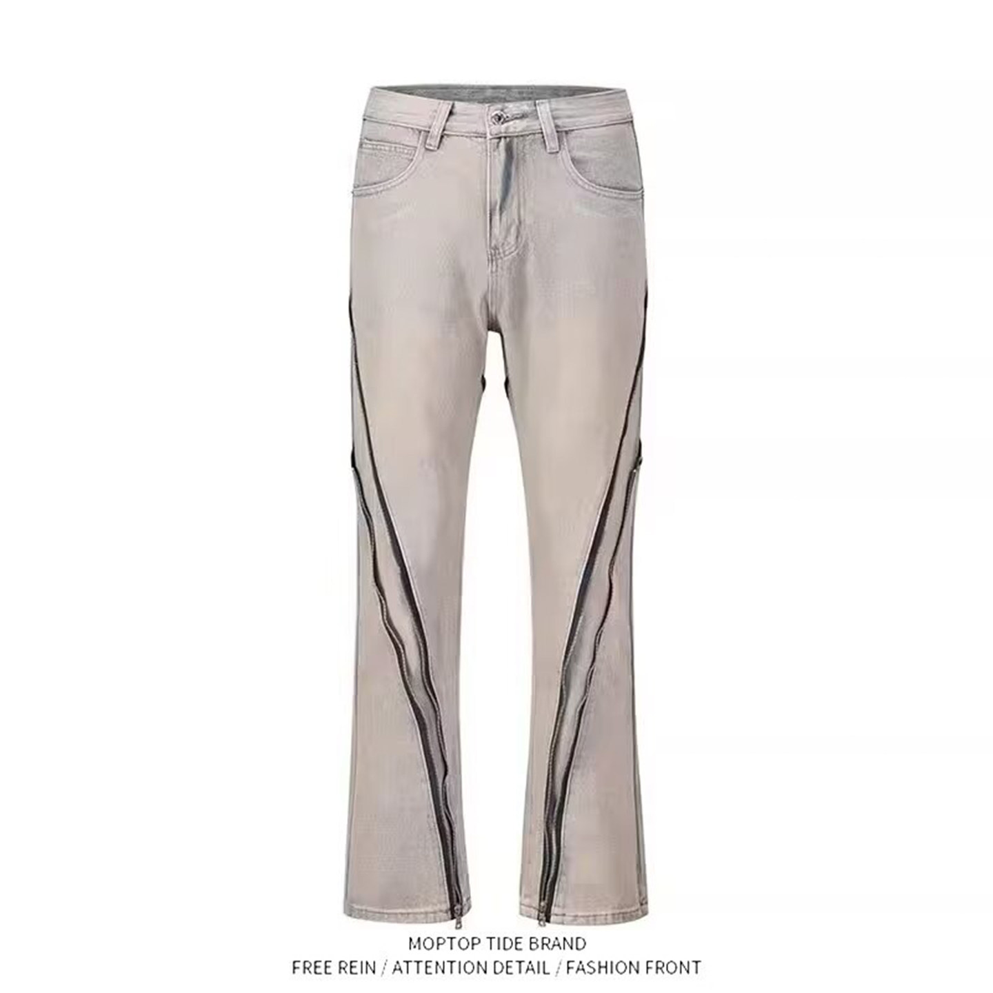 WHXS微喇牛仔裤男女春秋2025新款高腰显瘦弹力修身卡其色喇叭裤子