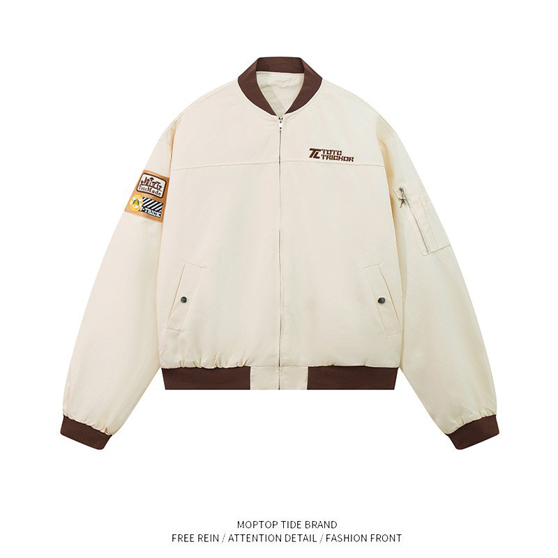 美式字母宽松新中式外套男女春秋夹克设计感情侣ins棒球飞行服