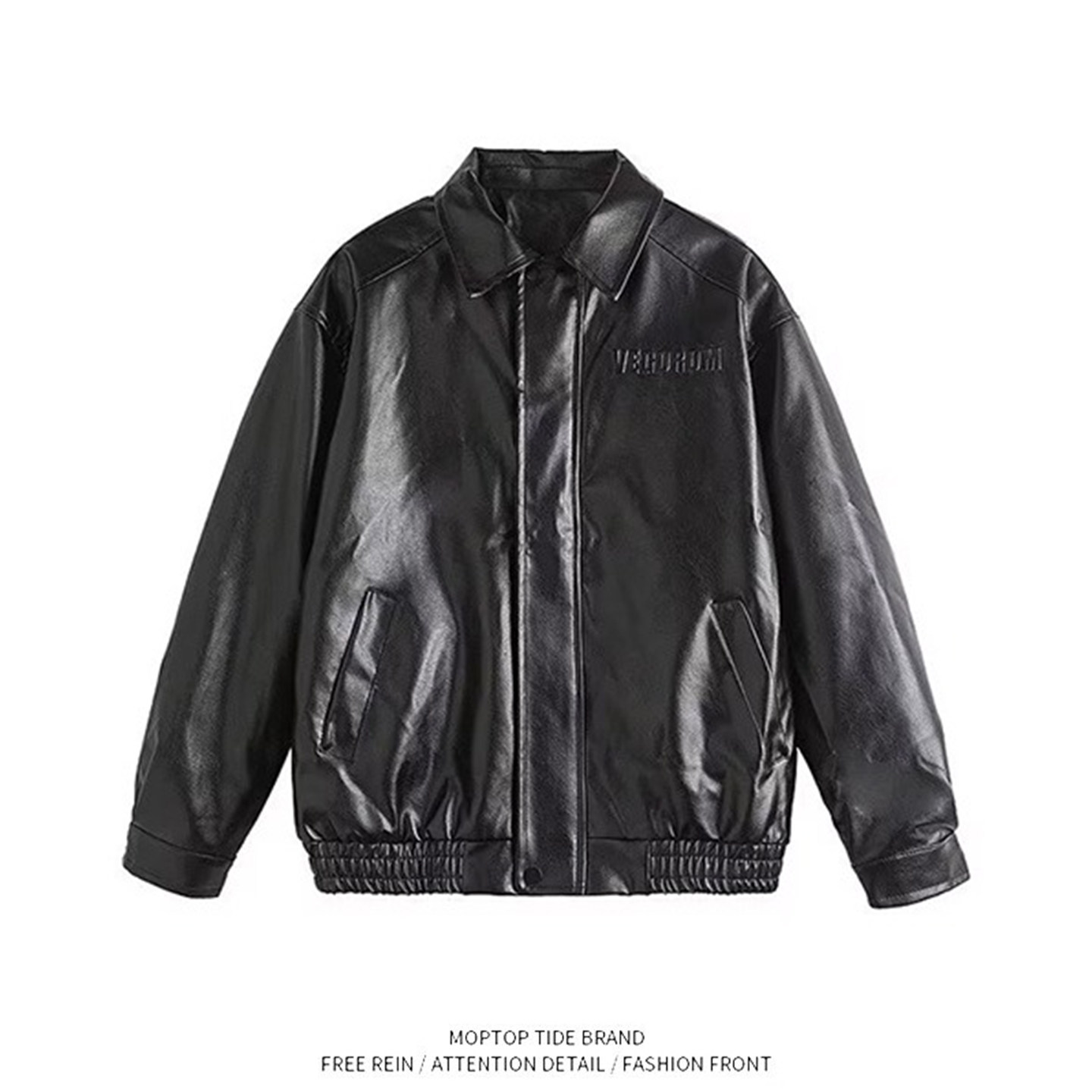 WH先生港式机车风翻领皮夹克男春秋宽松痞帅街头潮流外套