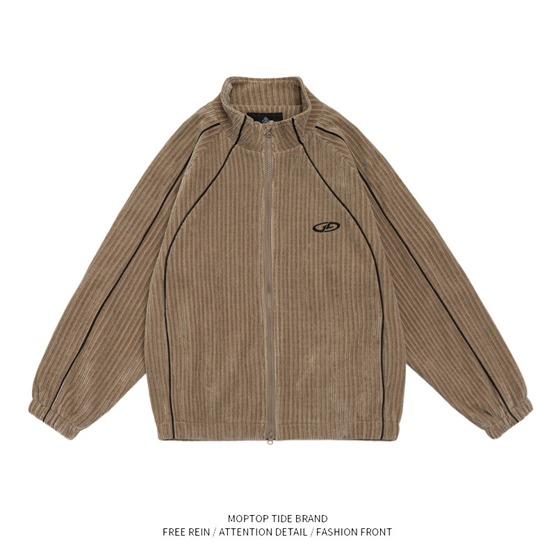 WH先生日系刺绣立领雪尼尔外套男女春秋季情侣款运动风休闲夹克