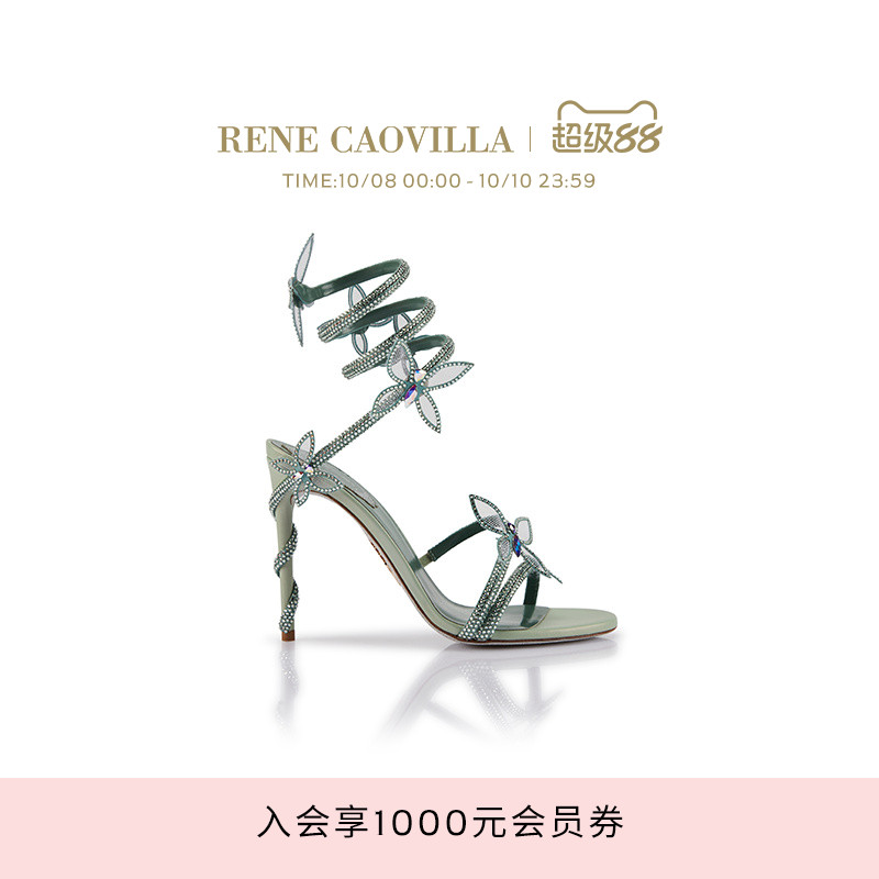 RENE CAOVILLA MARGOT系列蝴蝶水钻绑带高跟凉鞋