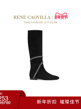 【新年折扣】RENE CAOVILLA CLEO系列黑色水钻女士长筒靴