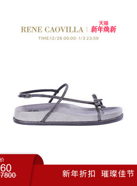 【新年折扣】RENE CAOVILLA GISELE灰色水钻厚底凉鞋平底RC女鞋