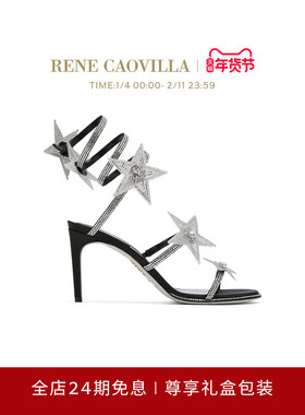 【礼物】RENE CAOVILLA CLEO STAR系列黑色水钻女士高跟凉鞋