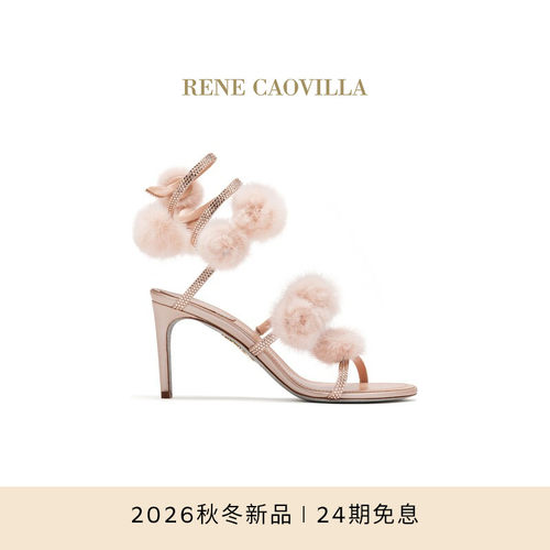 【秋冬新品】RENE CAOVILLA ROSALIA系列毛毛球装饰女士高跟凉鞋