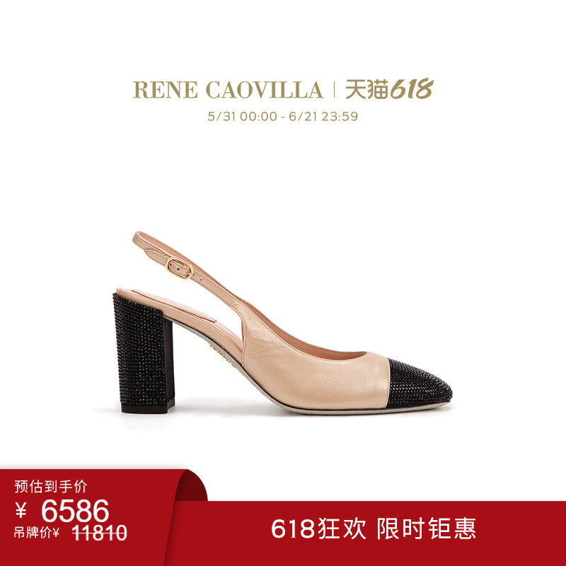 【618折扣】RENE CAOVILLA BONNIE系列水钻粗跟女士高跟鞋