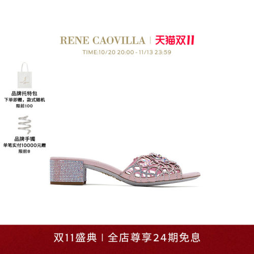 【24期免息】RENE CAOVILLA EDEN系列水钻女士粗跟凉鞋rc
