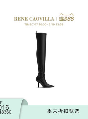 【季末折扣】RENE CAOVILLA CLEO系列水钻黑色过膝女士高跟靴子