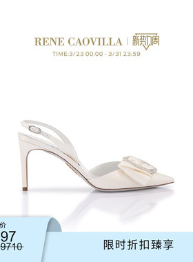 【限时折扣】RENE CAOVILLA SARA系列水钻白色蝴蝶结女士高跟鞋
