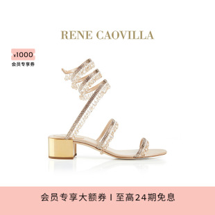 RENE CAOVILLACHANDELIER金色水钻女士中跟凉鞋