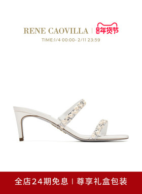 【礼物】RENE CAOVILLA PEARL系列白色水钻女士高跟凉鞋
