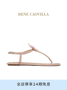 【礼物】RENE CAOVILLA FLORIANE系列水钻花朵女士平底凉鞋