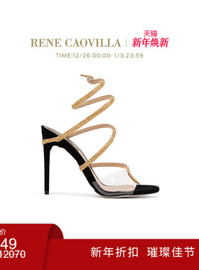 【新年折扣】RENE CAOVILLA MARGOT系列水钻金色女士高跟凉鞋